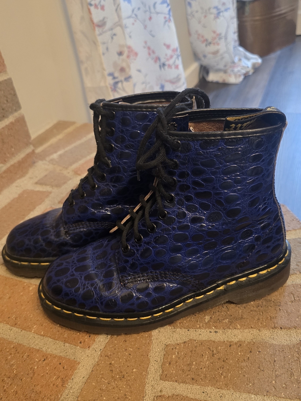 Blue Croc-Embossed Lace-Up Women's Boots